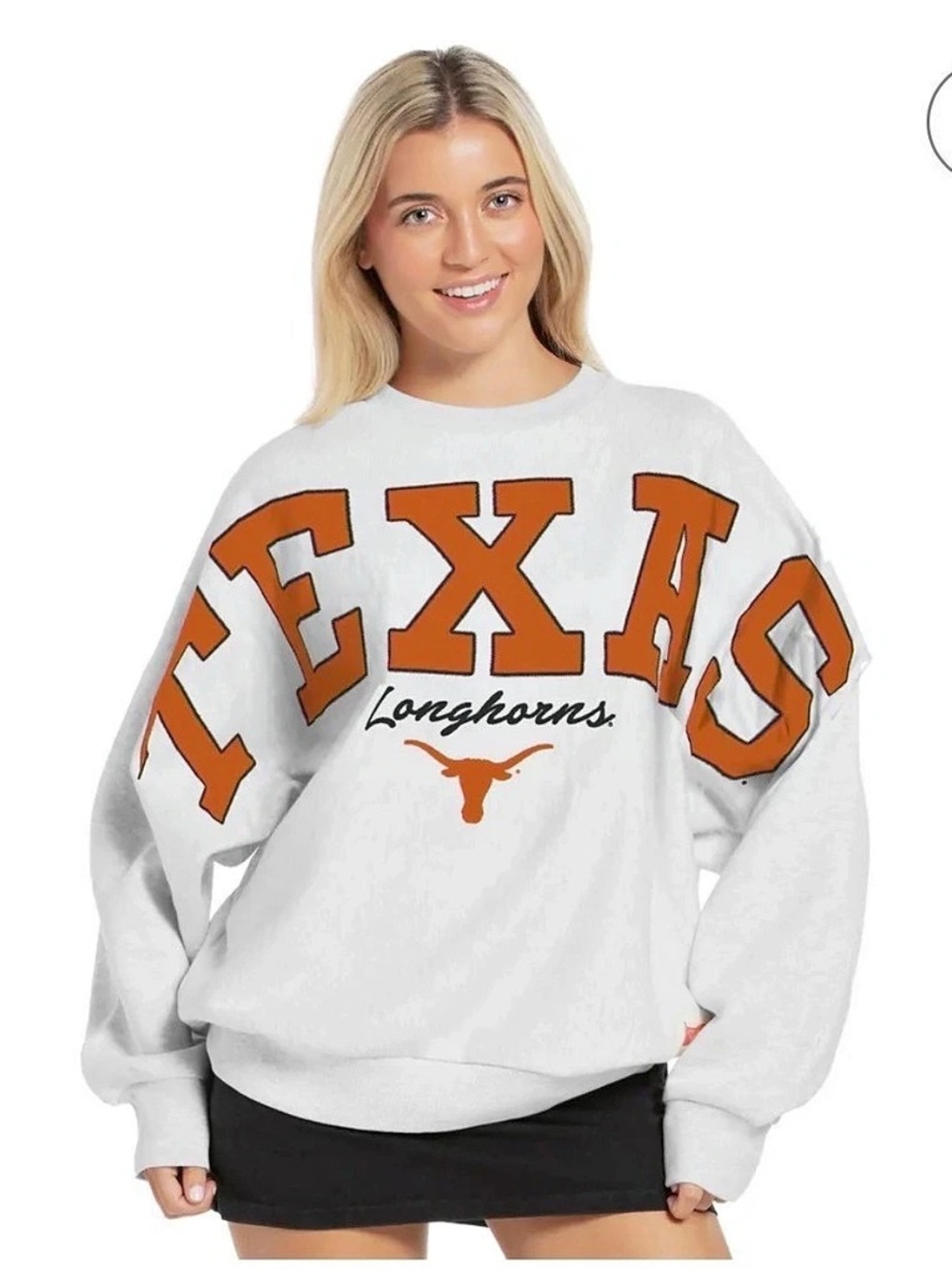 Pressbox Texas Longhorns Women's White Janise Arch Over Logo Fleece Sweatshirt
